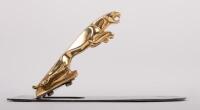 JAGUAR: A Jaguar 'leaping cat' bonnet mascot affixed to metal stand, 12cm long (mascot) - 2