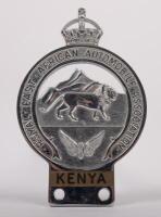 KENYA: A chrome Royal East African Automobile Association - Kenya members badge, 11.5cm high, 7.5cm wide