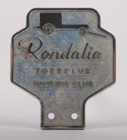 SOUTH AFRICA: A circa 1950s chrome Rondalia&nbsp;Toerklub Touring Club (South Africa) badge, 10cm high, 8.5cm wide