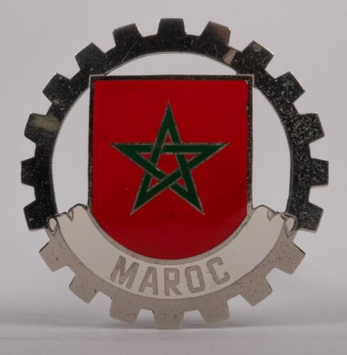 MOROCCO: A chrome enamel Morocco grille badge, with Moroccan flag at centre, 8cm in diameter