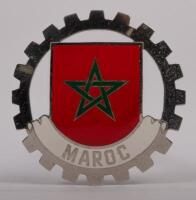 MOROCCO: A chrome enamel Morocco grille badge, with Moroccan flag at centre, 8cm in diameter