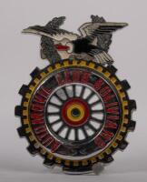 BOLIVIA: A fine detailed chrome enamel Automovil Club Boliviano grille badge with eagle finial, 11cm high, 8.5cm wide