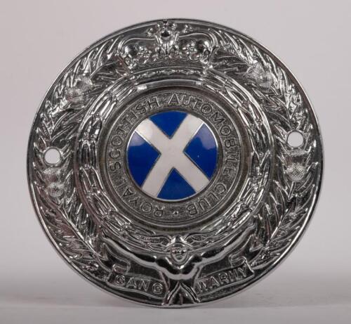 SCOTLAND: A fine detailed chrome Royal Automobile Club of Scotland badge, with enamel Scottish flag to centre, 10cm in diameter