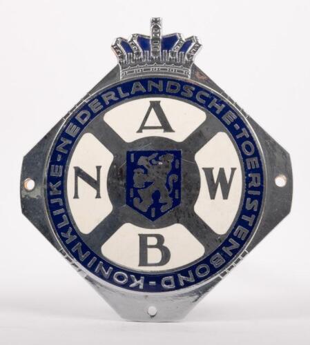 NETHERLANDS: A chrome enamel Royal Dutch Touring Club badge with crown finial, 10.5cm high, 9cm wide