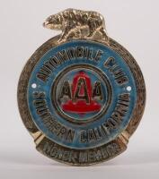 CALIFORNIA: A fine detailed Southern California Automobile Club Honor Member badge with bear finial, 11cm high, 8.5cm wide