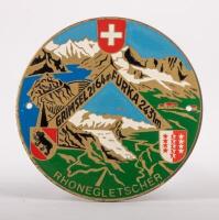 SWITZERLAND: A fine detailed badge showing the Rhone Glacier in Switzerland, 7cm in diameter