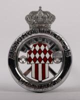 MONACO: A fine detailed Automobil Club of Monaco badge with enamel shield to centre, crown finial, mounting holes, 7.5cm in diameter