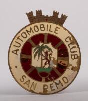 ITALY: A Automobile Club of San Remo badge with castle finial, 7cm in diameter