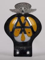SOUTH AFRICA: A South African Automobile Association badge, with winged finial, enamel centre, mounting holes, 13.5cm high, 9.5cm wide