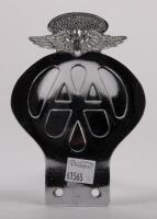 SOUTH AFRICA: A South African Automobile Association badge, with winged finial, enamel centre, mounting holes, 13.5cm high, 9.5cm wide - 2