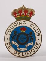 BELGIUM: A fine detailed Touring Club of Belgium badge with crown finial, enamel coat of arms to centre, mounting pins, 10cm high, 7cm wide