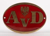 GERMANY: A German Automobile Car Club (AVD) oval enamel badge with mounting holes, 11cm wide