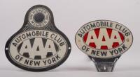 NEW YORK: Two Automobile Club of New York badges, one oval badge and one Honor Member badge, with mounting holes, largest 13.5cm in diameter