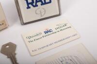 DAIMLER: An interesting square RAC badge with Daimler 'D' in original box containing instructions, RAC key and mounting bolts - 2