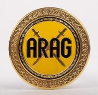 A.R.A.G: An ARAG&nbsp;(Allgemeine Rechtsschutzversicherungs Aktiengesellschaft) badge, 8 cm in diameter