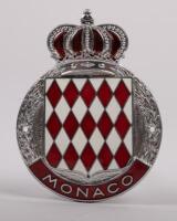 MONACO: A fine detailed Monaco grille badge with enamel shield to centre, crown finial, mounting holes, 7.5cm in diameter