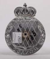 MONACO: A fine detailed Monaco grille badge with enamel shield to centre, crown finial, mounting holes, 7.5cm in diameter - 2
