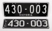 Six-Digit Victorian Custom Numeric plates '430.003', sold with rights to display [Location: Moorabbin, VIC]