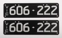 Six-Digit Victorian Custom Numeric plates '606.222', sold with rights to display [Location: Moorabbin, VIC]