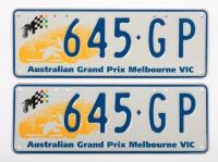 Australian Grand Prix&nbsp;Custom Victorian plates '645&nbsp;GP', sold with rights to display - [Location: Moorabbin, VIC]