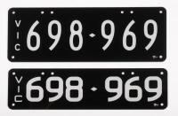 Six-Digit Victorian Custom Numeric plates '698-969', sold with rights to display [Location: Moorabbin, VIC]