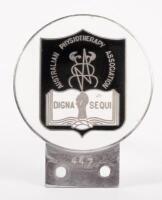 PHYSIOTHERAPY: An Australian Physiotherapy Association members chrome enamel badge, numbered '447', 8cm in diameter