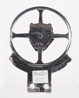 JAGUAR: A British Jaguar Drivers' Club members badge, steering wheel design, Jaguar head to centre, made by Pinches of London, numbered 'B136' at reverse, 11cm high, 8cm wide - 2