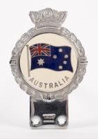 AUSTRALIA: A chrome enamel Australia car badge made by J.R Gaunt of London, 12cm high, 7.5cm wide