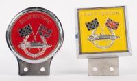BRITISH: Two circa 1960s / 1970s British racing circuit badges, includes a square shaped Snetterton badge and a round Silverstone badge, both with mounting holes, both approx 9.5cm high overall