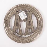 A.A.S.A: An early Automobile Association of South Australia members badge, numbered '20629', approx 10cm wide - 2