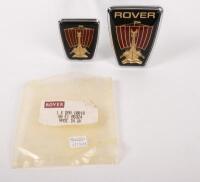 ROVER: Two Rover bonnet badges, one is NOS, largest is 8.5cm high, 7cm wide