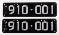 Six-Digit Victorian Custom Numeric plates '910.001', sold with rights to display [Location: Moorabbin, VIC]