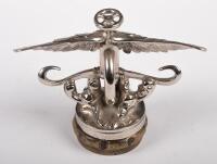 AUSTIN: A fine circa 1970s plated brass cast of the early Austin Motors Winged Wheel mascot, affixed to brass radiator cap, 10cm high, 14cm wide - 2