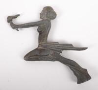 MASCOT: A circa 1930s, thought to be American, styilzed&nbsp;maiden holding torch mascot, in Art-Deco style, 14cm high, approx 13cm wide