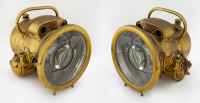 LUCAS: A pair of brass-bodied Lucas Motolite, No.384 acetylene headlamps, each measuring 18.5cm lens diameter