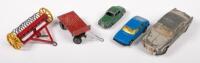 MODELS: A group of play worn models, including a SPOT-ON Rover 3 Litre, a CORGI Rover 3500, a BUDGIE Rover 105 Rovermatic, a DINKY TOYS farm harvester attachment, and a MICRO MODELS flat trailer&nbsp;attachment