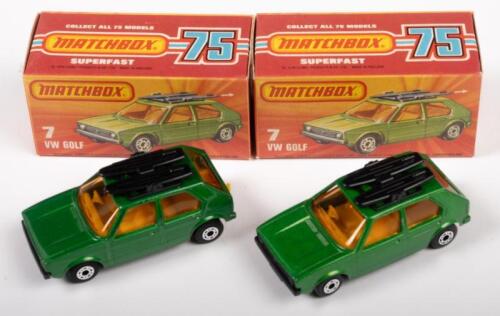 MATCHBOX: Two Matchbox, NOS, circa 1970s, Volkswagen Golfs (#7), in original boxes