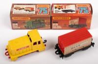 MATCHBOX: Two Matchbox, NOS, circa 1970s, Diesel Shunter (#24) and a Flat Car/Container (#25), in original boxes
