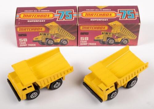 MATCHBOX: Two Matchbox, NOS, Faun Dump Truck (#58), in original boxes