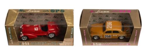 BRUMM: Two Brumm, 1:43 scale Alfa Romeo models in box, includes an 1938 Alfa Romeo SC 2900B from Mille Miglia (R141) and an 1954 Alfa Romeo 1900 from Panamerica Rally (R145)