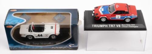 TRIUMPH TR7/TR6: Two 1:43 scale Solido models including a Triumph TR7 V8 Manx Rally 1978 Driven by T. Pond/F. Gallagher and a 1969 Triumph TR6 Competition