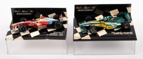 WILLIAMS F1: Two 1:43 scale Formula 1 models, including a Williams Supertec FW21 R Schumacher 1999 (missing black plastic bottom of case) and a 2001 Qantas Australian grand prix event car
