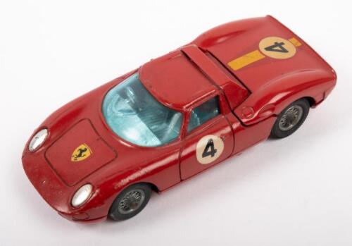 FERRARI BERLINETTA: A Ferrari berlinetta 250 Le Mans, race car number 4, manufactured by Corgi toys, made in Great Britain