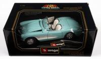 CHEVROLET CORVETTE: A 1:18&nbsp;scale&nbsp;1957 Chevrolet&nbsp;Corvette model, made in Italy by Bburago, blue in colour