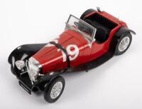 JAGUAR SS 100:&nbsp;A 1:18&nbsp;scale&nbsp;1937 Jaguar&nbsp;SS 100 model, finished in red with black mudguards paintwork