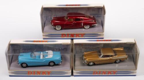 AMERICAN: Three 1:43 scale Matchbox Dinky American vehicles including a 1948 Tucker Torpedo, Studebaker Golden Hawk, and a 1953 Buick Skylark