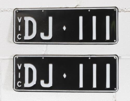 Victorian alphanumeric plate 'DJ-111' sold with rights to display