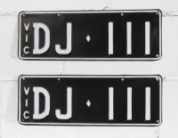 Victorian alphanumeric plate 'DJ-111' sold with rights to display