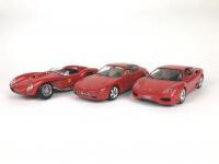 FERRARI: Three 1:18 scale Ferrari cars produced by Burago (NB description)