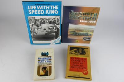 BLUEBIRD: Four books detailing Malcolm Campbell's land speed record event.